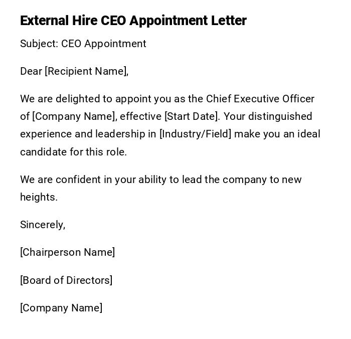 External Hire CEO Appointment Letter