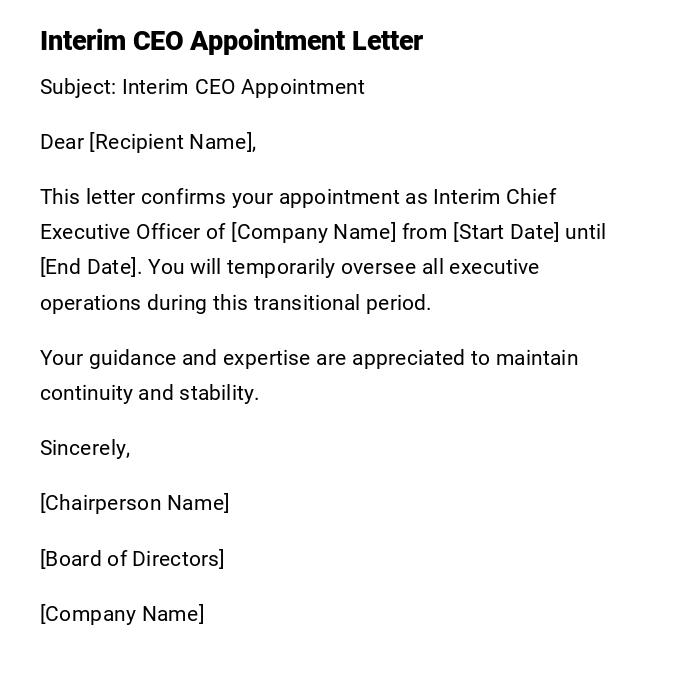 Interim CEO Appointment Letter