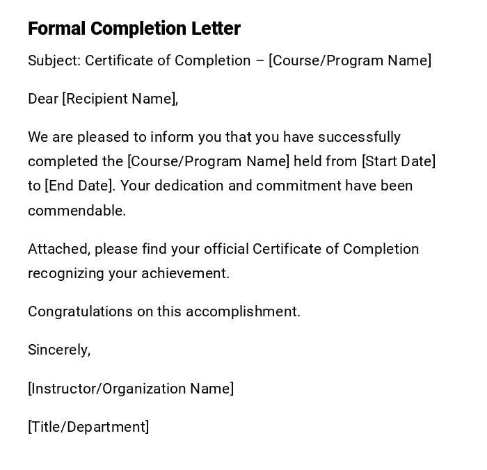 Formal Completion Letter