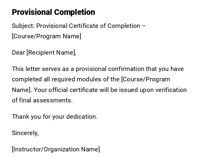 Provisional Completion