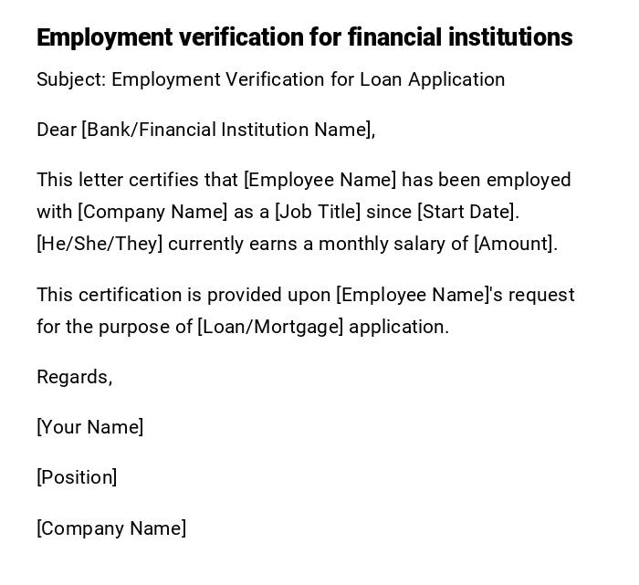 Employment verification for financial institutions