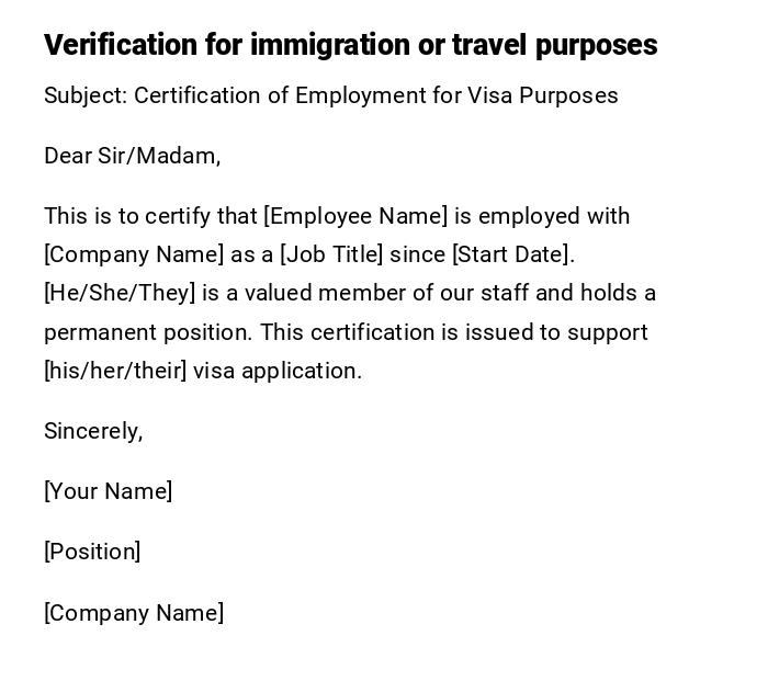 Verification for immigration or travel purposes