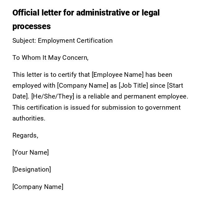 Official letter for administrative or legal processes