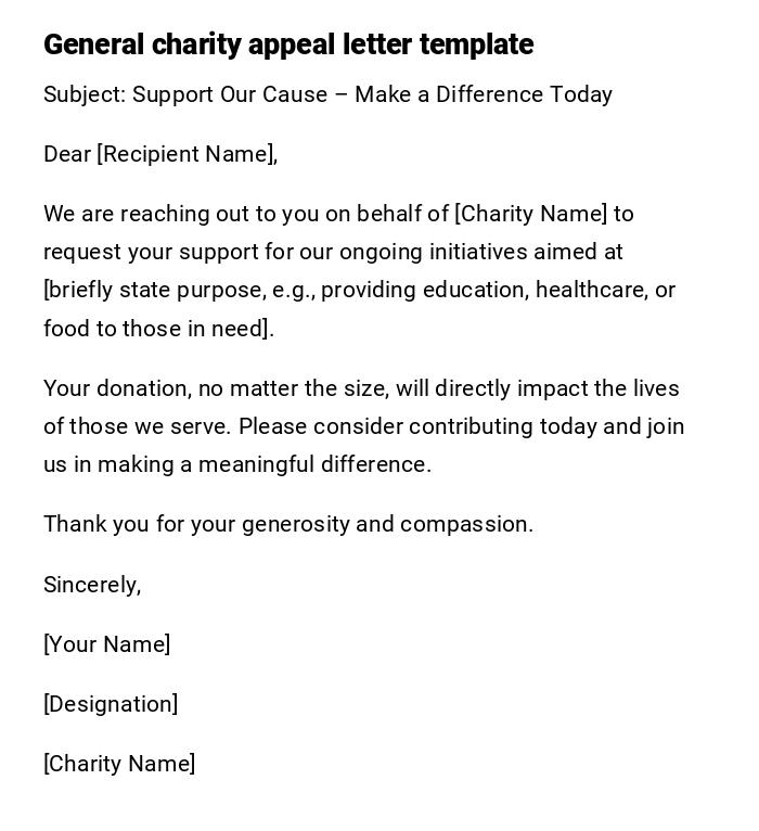 General charity appeal letter template