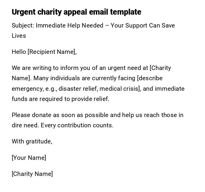 Urgent charity appeal email template