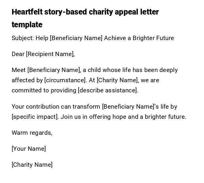 Heartfelt story-based charity appeal letter template