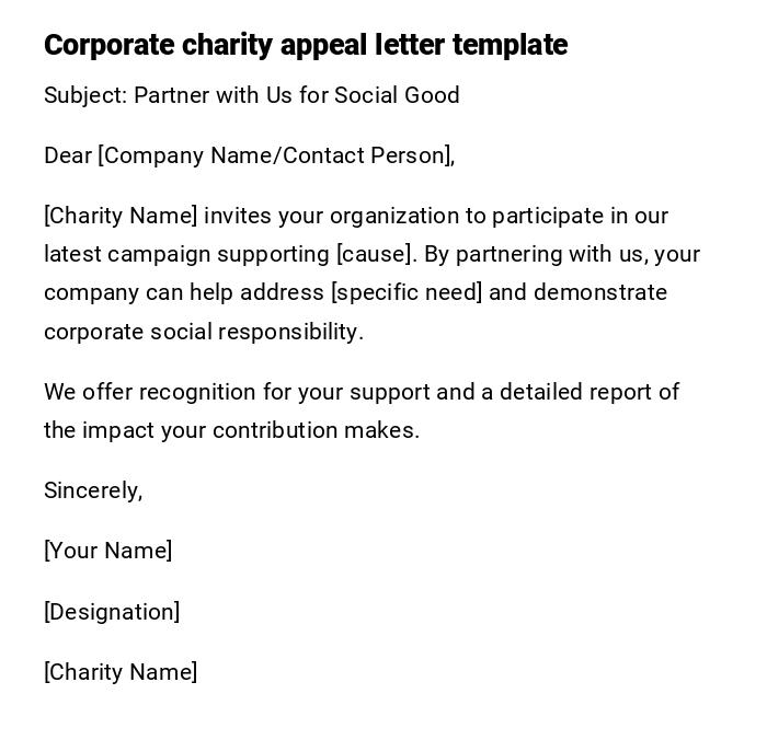 Corporate charity appeal letter template