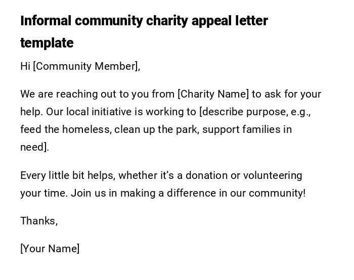 Informal community charity appeal letter template