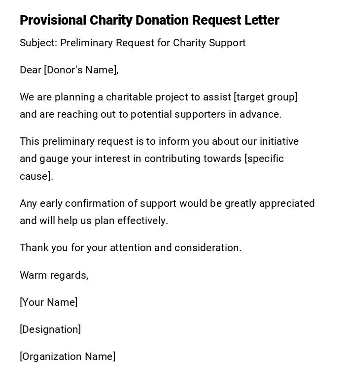 Provisional Charity Donation Request Letter