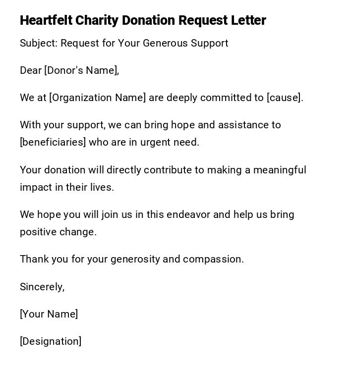 Heartfelt Charity Donation Request Letter