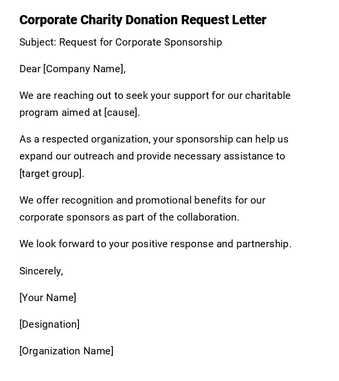 Corporate Charity Donation Request Letter