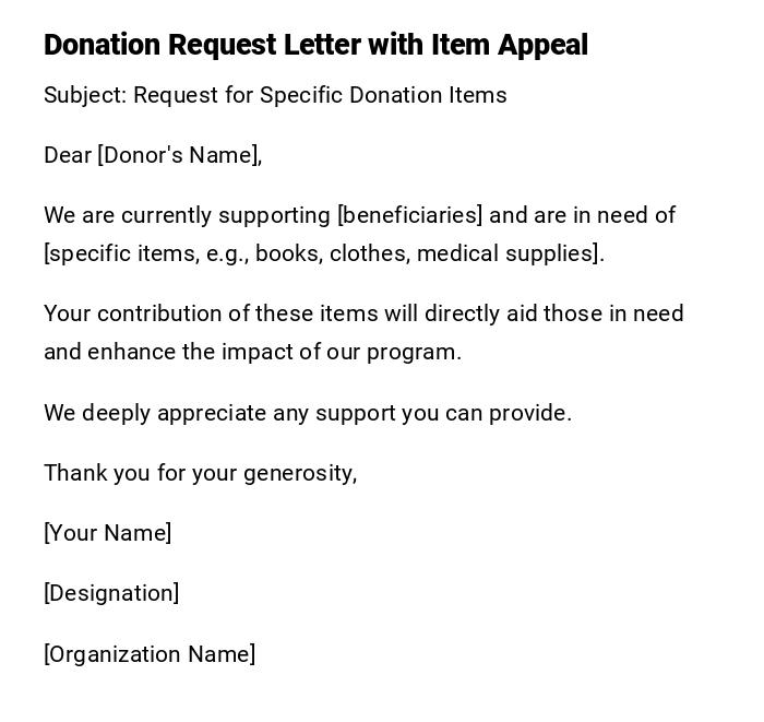 Donation Request Letter with Item Appeal