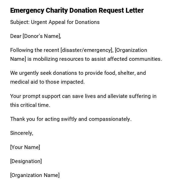 Emergency Charity Donation Request Letter