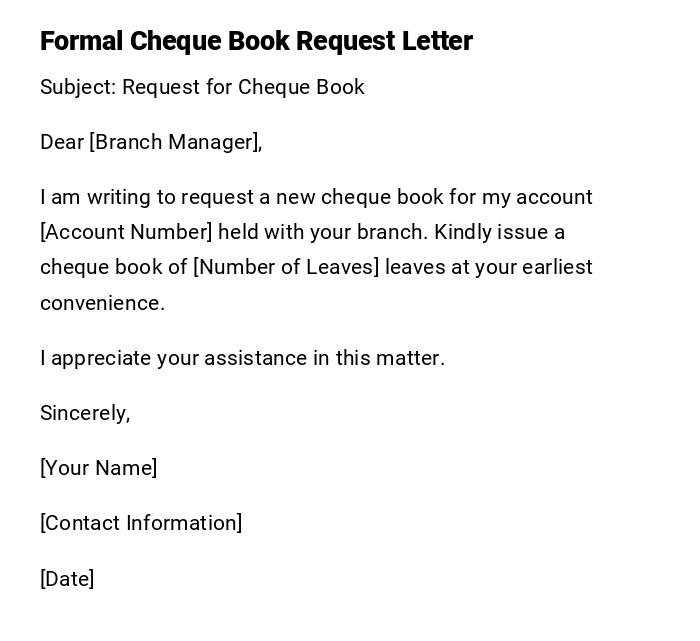 Formal Cheque Book Request Letter