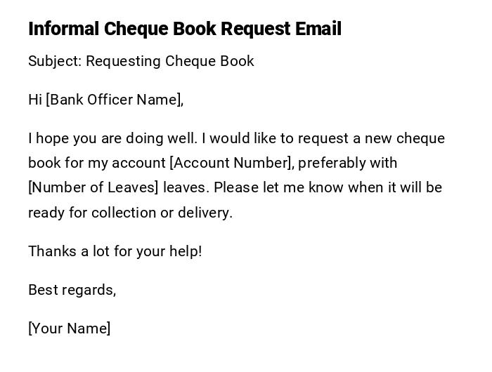 Informal Cheque Book Request Email