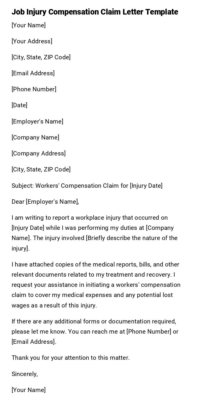 Job Injury Compensation Claim Letter Template Job Injury Compensation Claim Letter Template