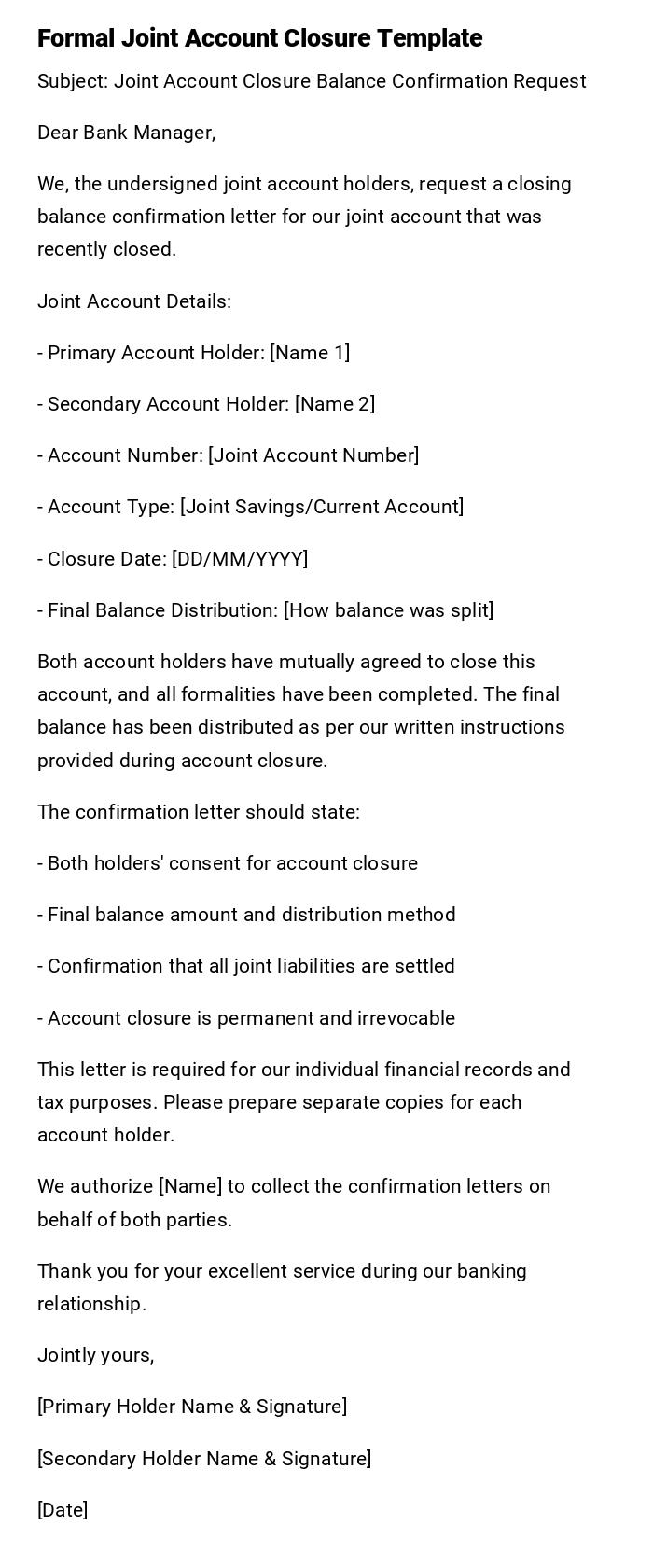 Formal Joint Account Closure Template