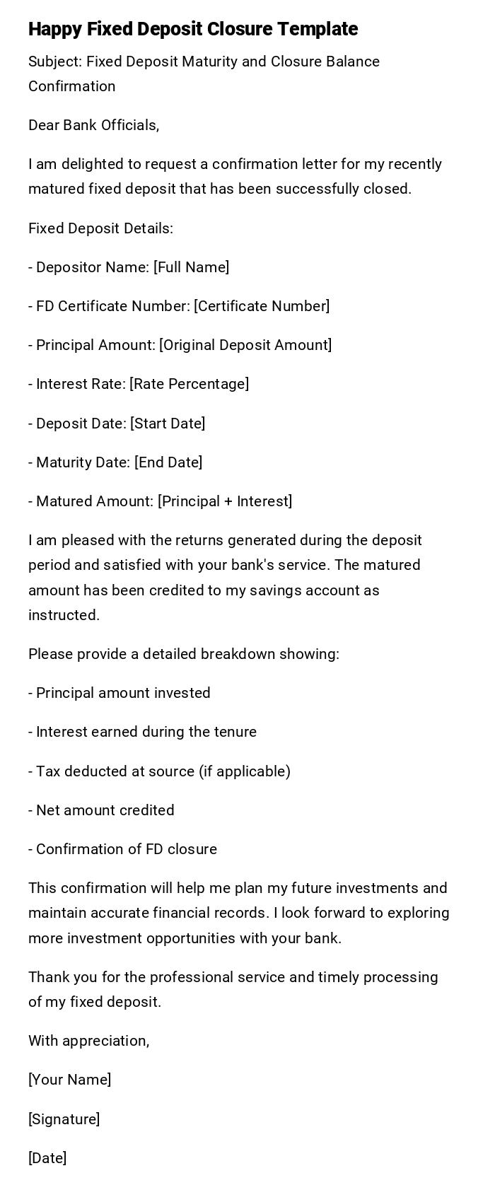 Happy Fixed Deposit Closure Template