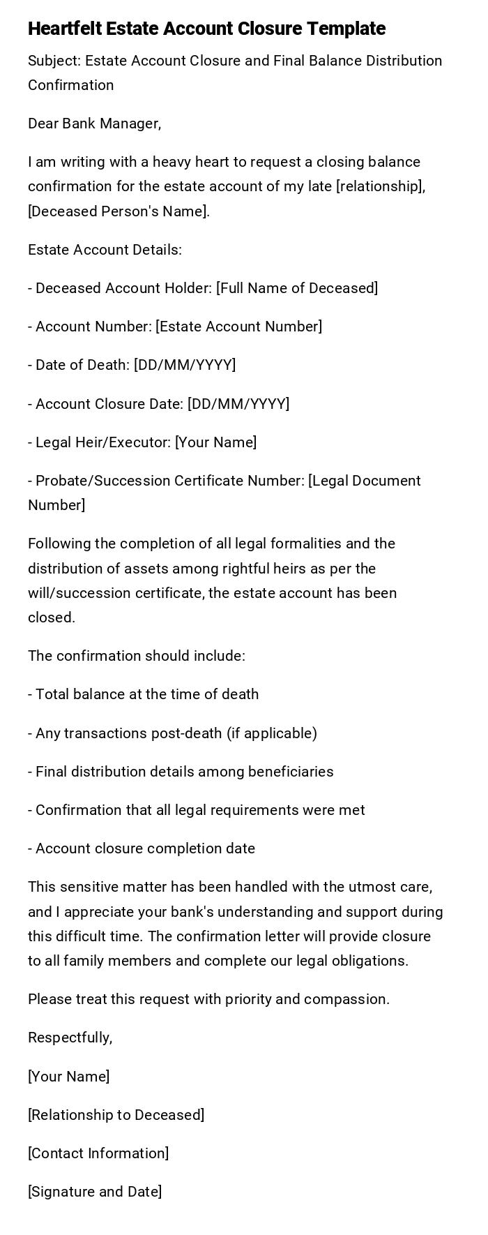 Heartfelt Estate Account Closure Template