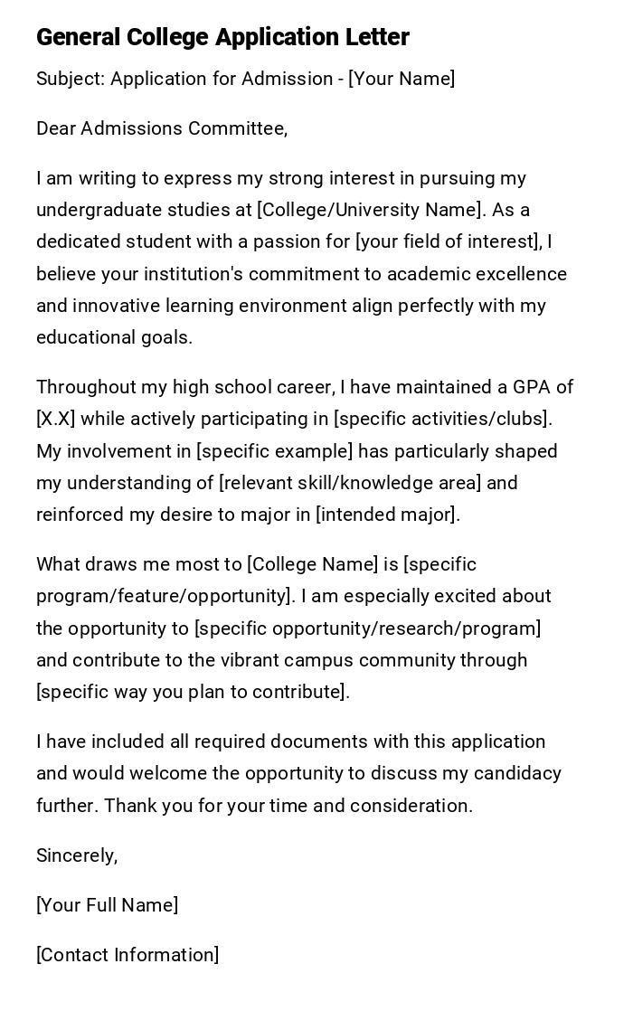 General College Application Letter