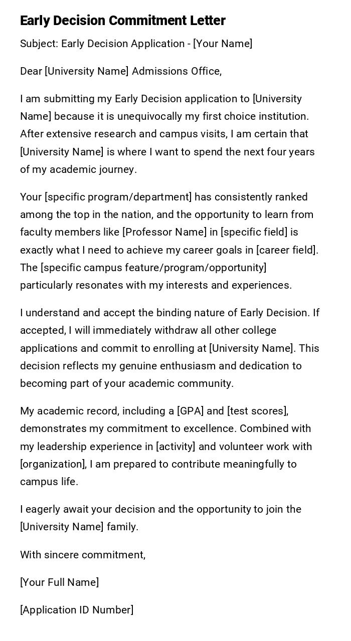 Early Decision Commitment Letter