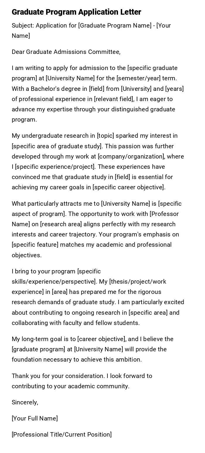 Graduate Program Application Letter