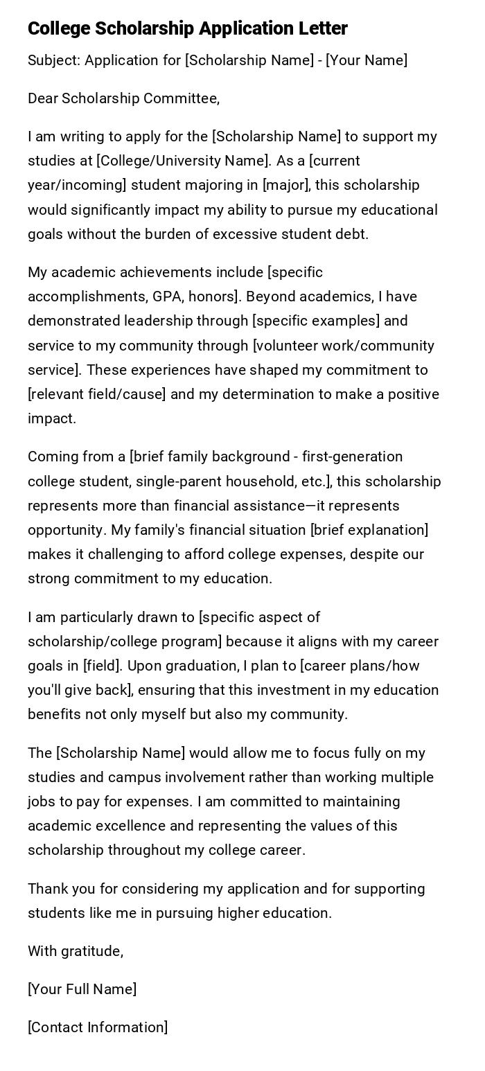 College Scholarship Application Letter