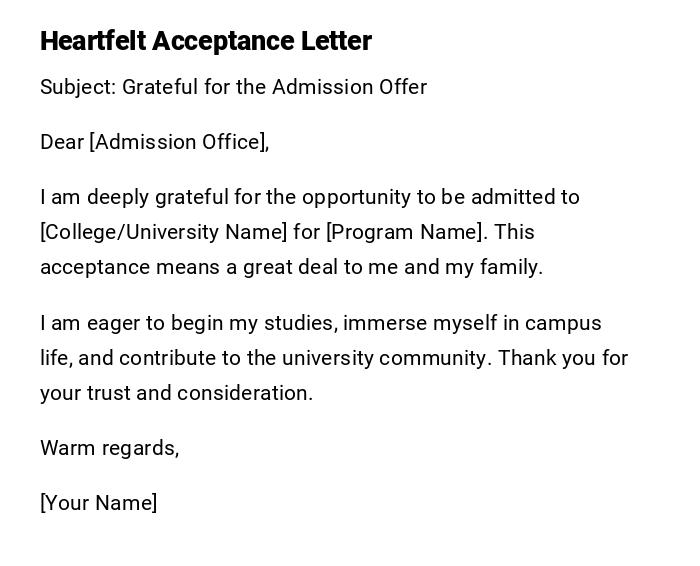 Heartfelt Acceptance Letter Heartfelt Acceptance Letter