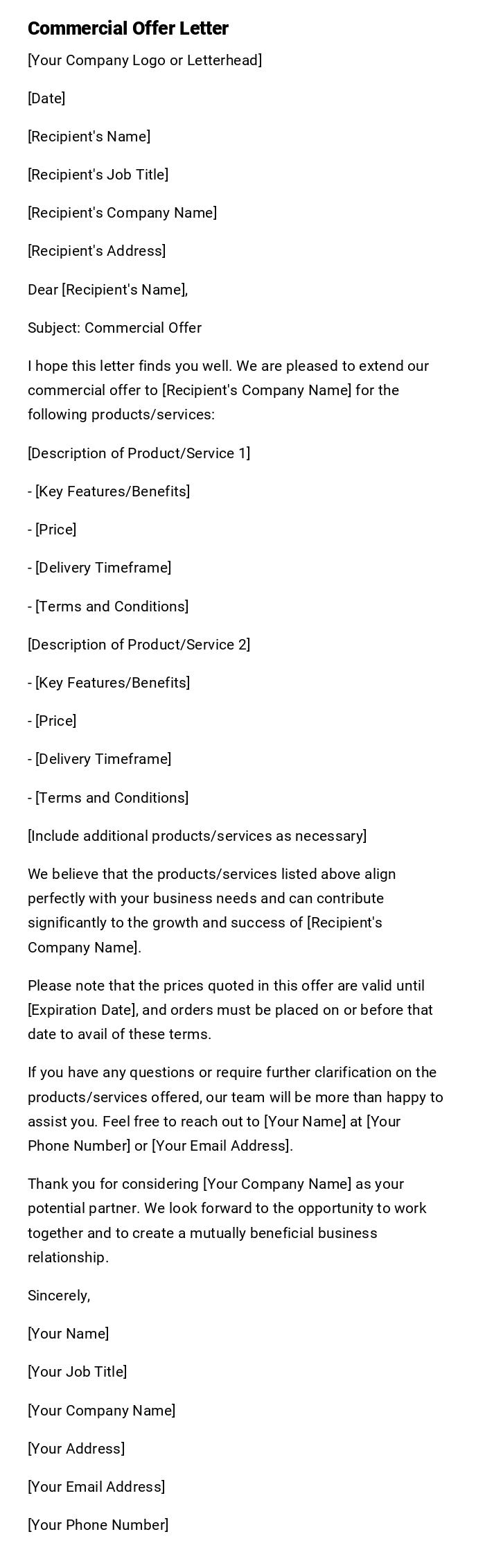Commercial Offer Letter