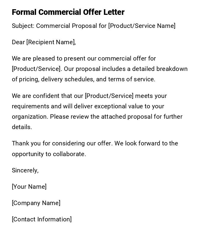 Formal Commercial Offer Letter