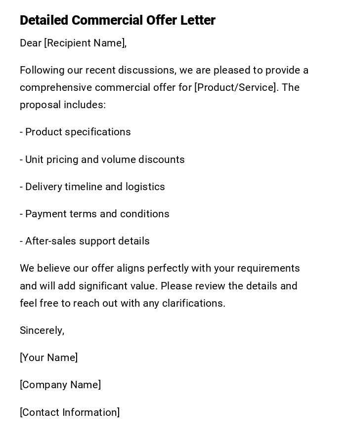 Detailed Commercial Offer Letter