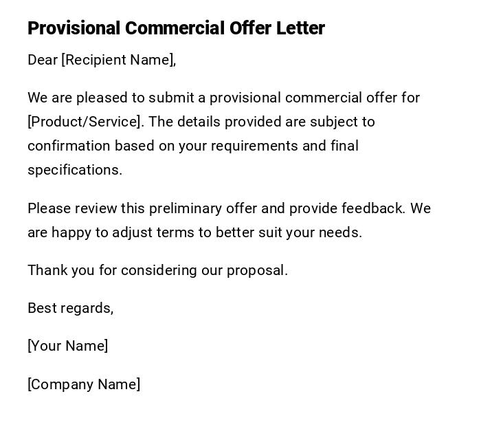 Provisional Commercial Offer Letter