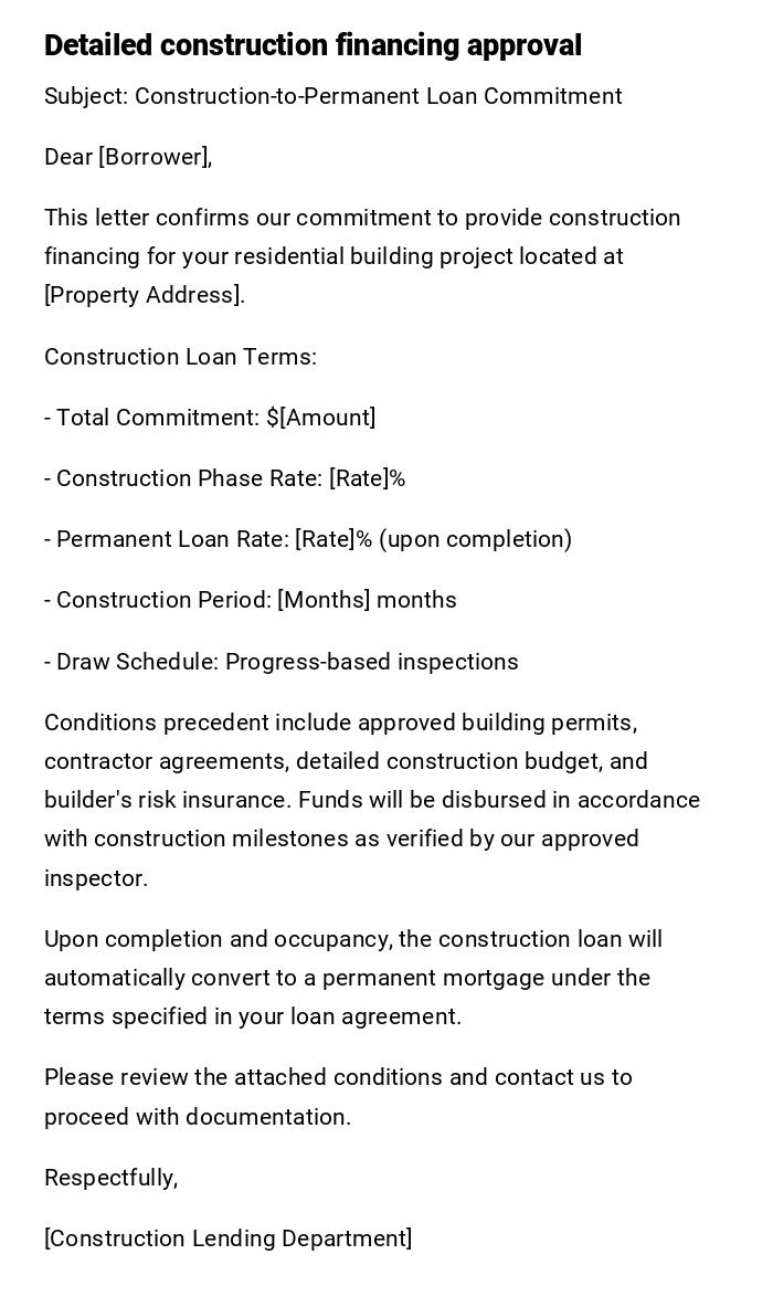 Detailed construction financing approval