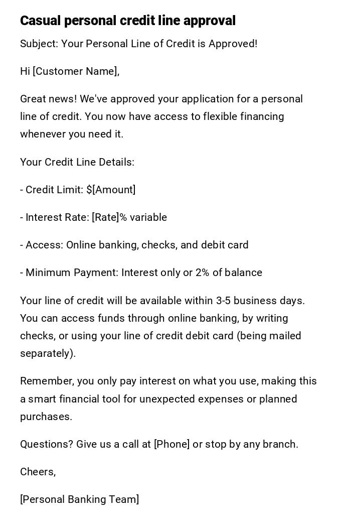 Casual personal credit line approval
