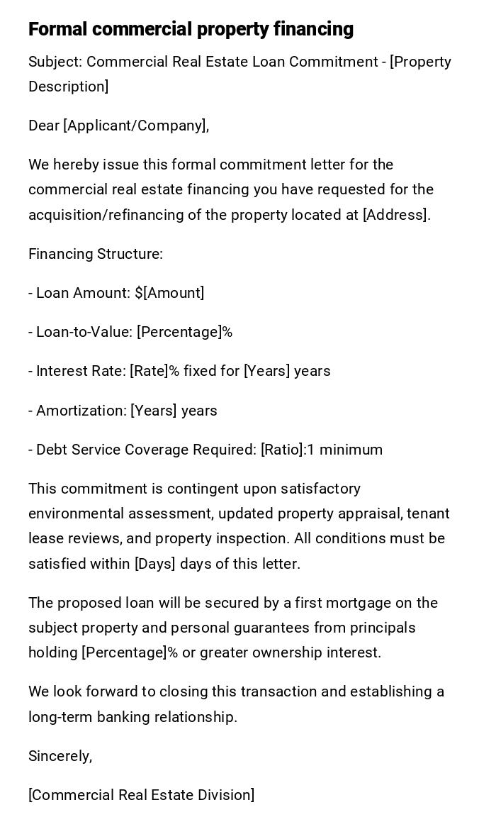 Formal commercial property financing