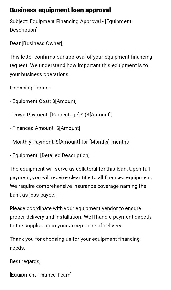 Business equipment loan approval