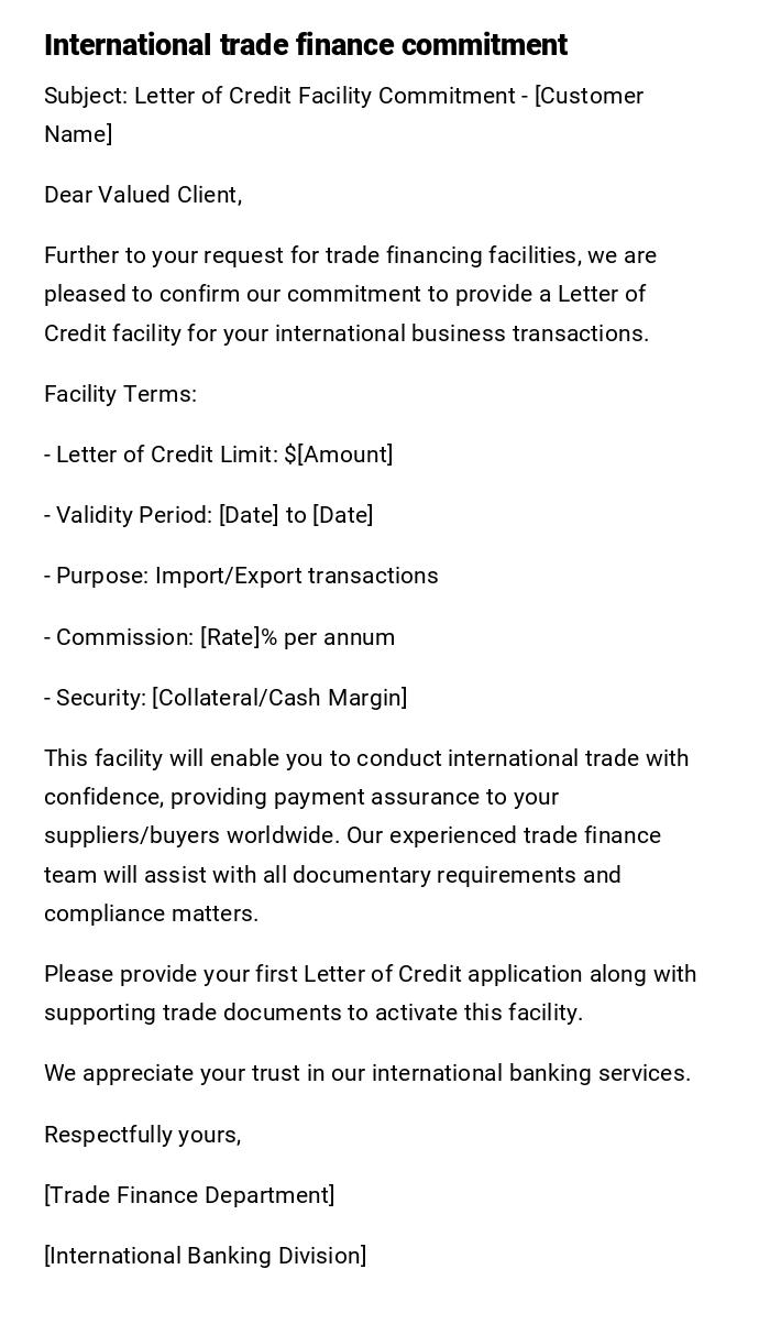 International trade finance commitment