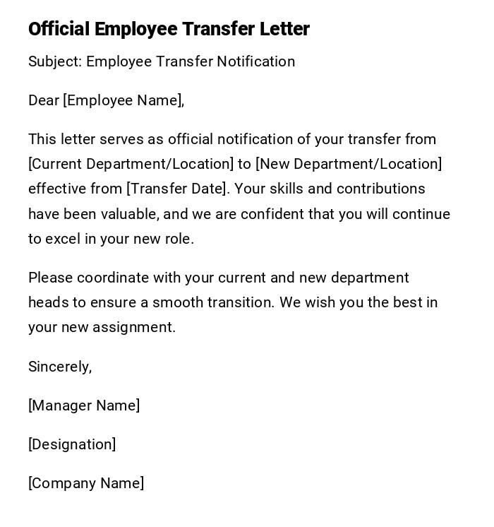 Official Employee Transfer Letter