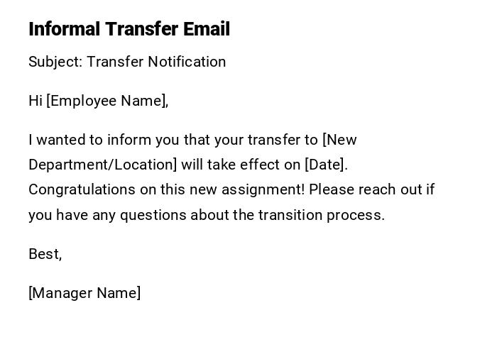 Informal Transfer Email