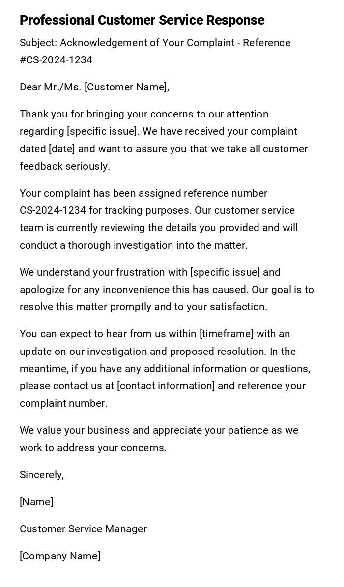 Professional Customer Service Response