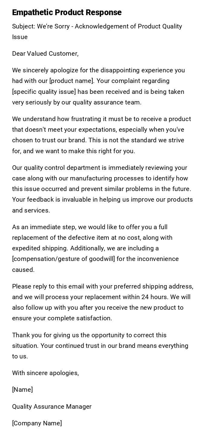 Empathetic Product Response