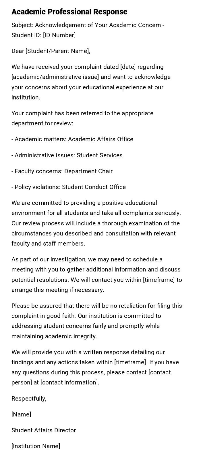 Academic Professional Response
