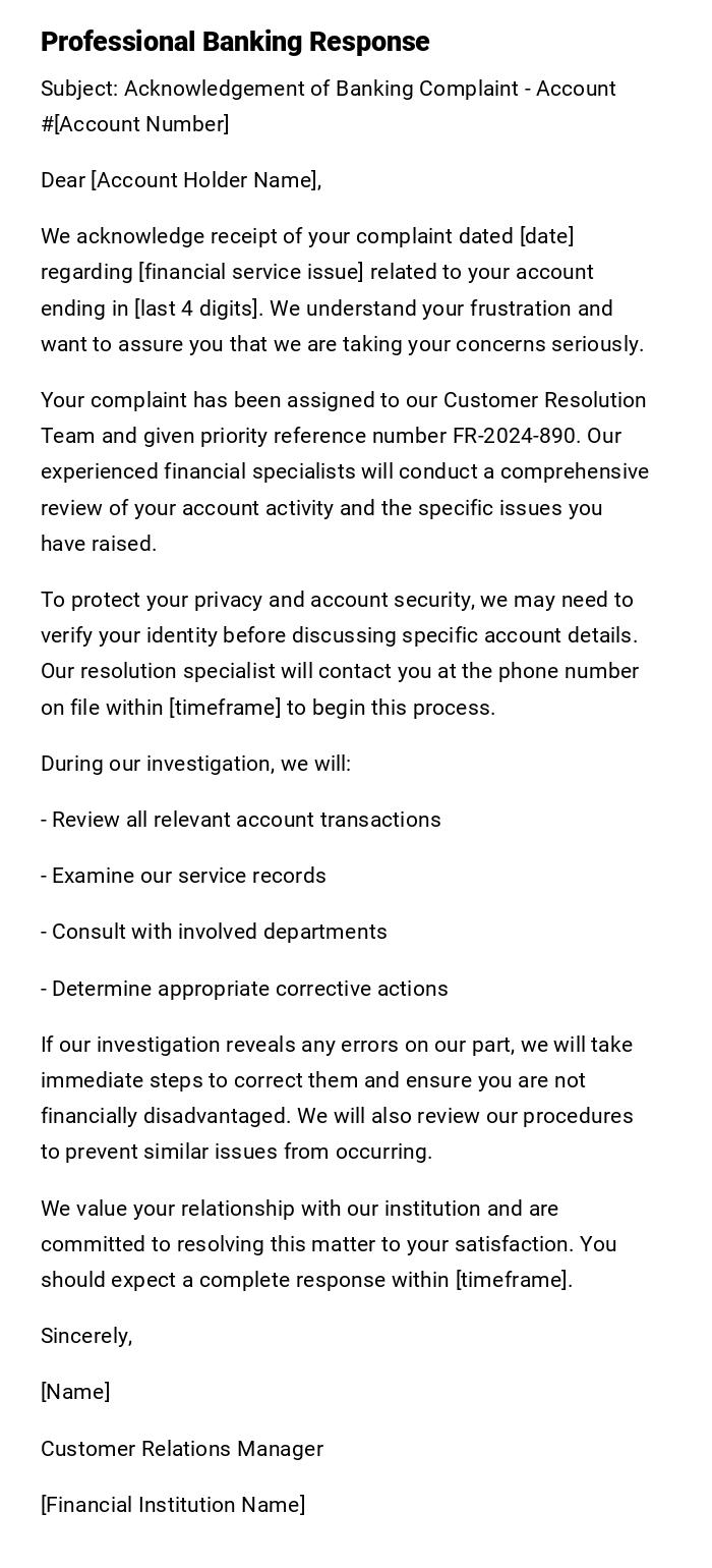 Professional Banking Response