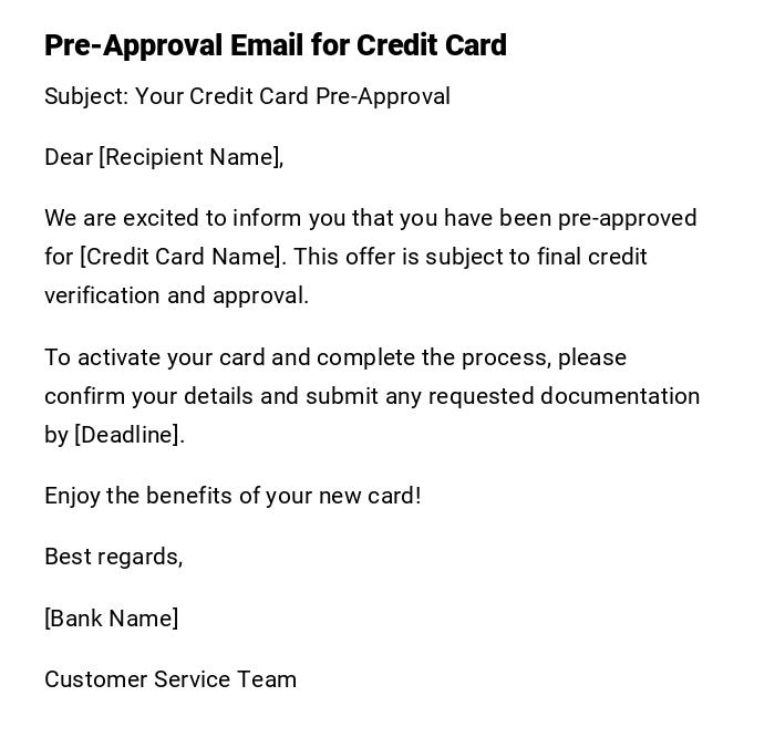 Pre-Approval Email for Credit Card