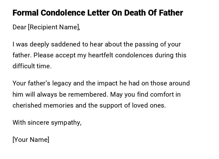 Formal Condolence Letter On Death Of Father Formal Condolence Letter On Death Of Father