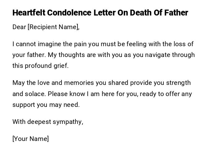 Heartfelt Condolence Letter On Death Of Father Heartfelt Condolence Letter On Death Of Father