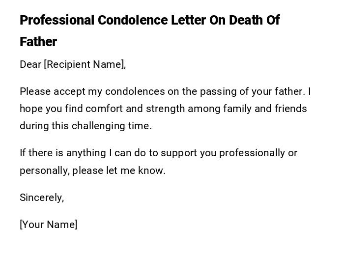 Professional Condolence Letter On Death Of Father Professional Condolence Letter On Death Of Father