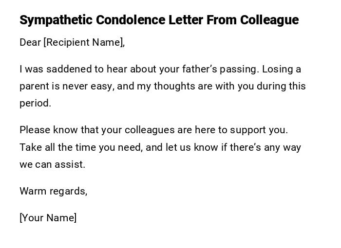 Sympathetic Condolence Letter From Colleague Sympathetic Condolence Letter From Colleague