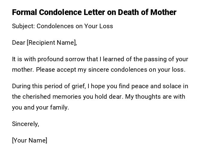 Formal Condolence Letter on Death of Mother