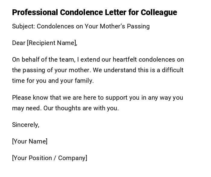 Professional Condolence Letter for Colleague